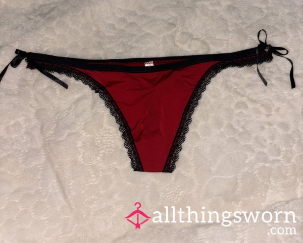 Red Thong With Black Lace Trim