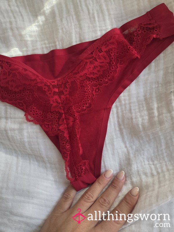 Red Thong With Lace Back 💋🥵