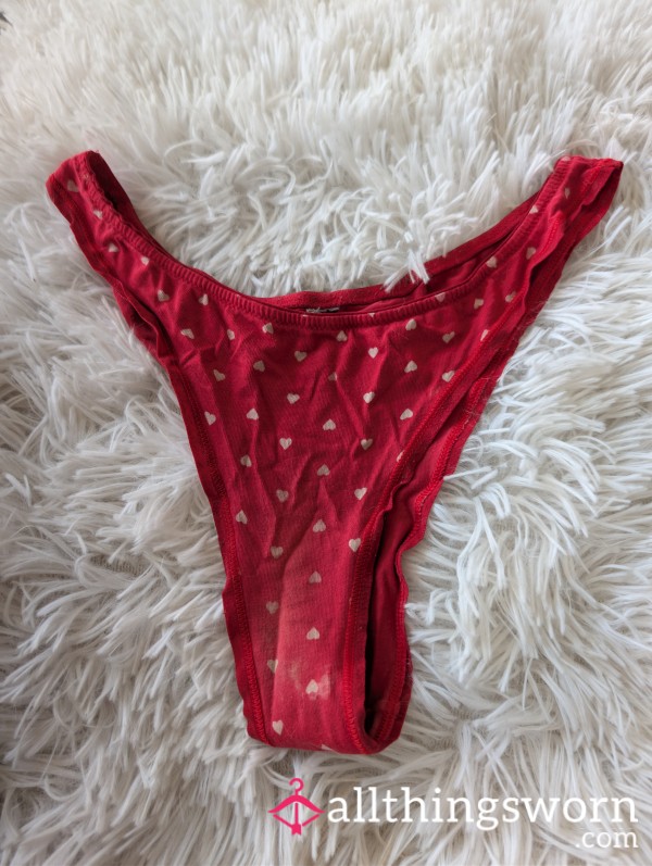Red Thong With White Hearts Size Small