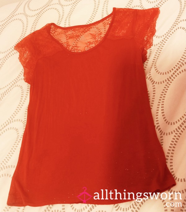 Red Top With  Lace Back Detail Size 10