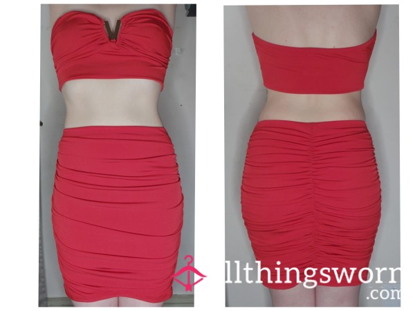 RED TWO PIECE TOP AND SKIRT SET