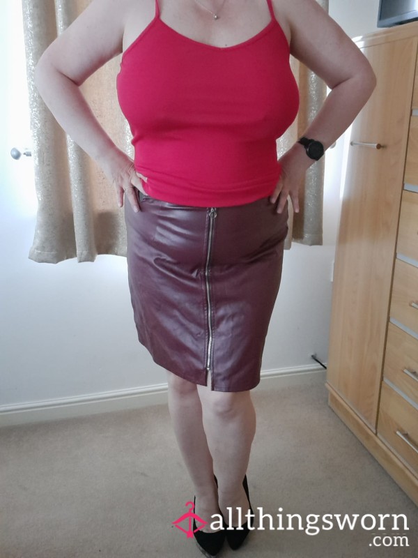 Red Vest And Pvc Skirt