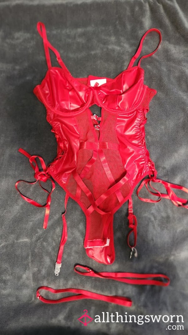 Red Vinyl Lingerie With Garters