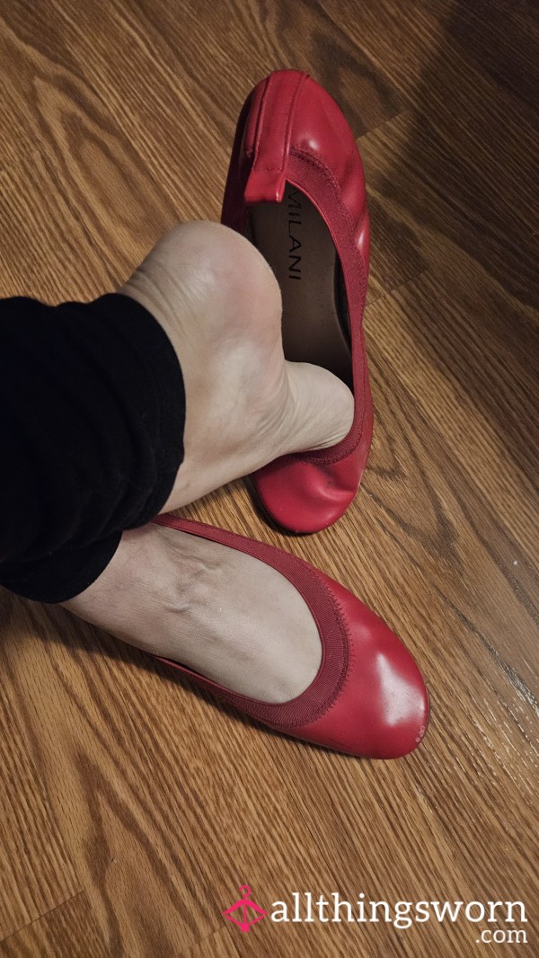 Red Well Worn Ballet Flats