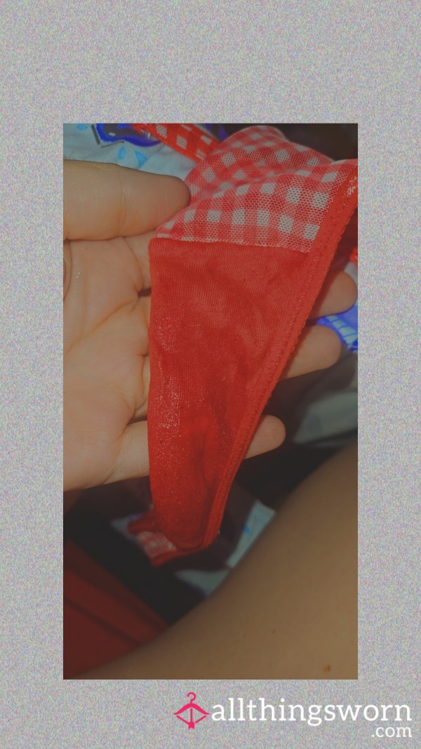 Red Wet Creamy Thong Worn 24 Hours