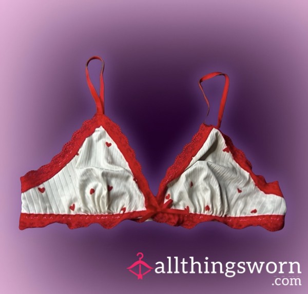 Red & White Cotton Heart Bra - WELL WORN
