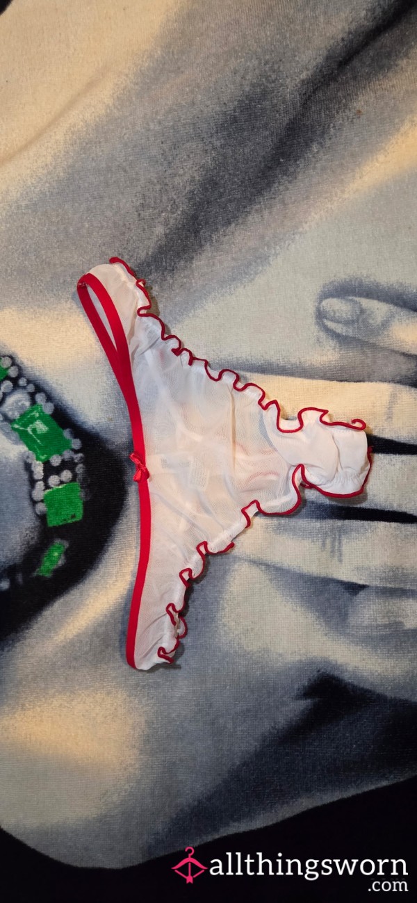 Red & White Frilly Thong