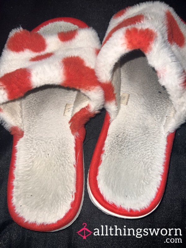 Red & White Heart Slippers