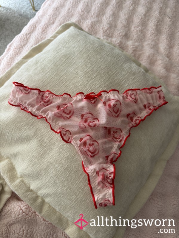 🌹 Red + White Sheer Thong Panties 🌹 Sale $15