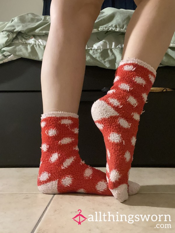 Red & White Soft Fuzzy Socks