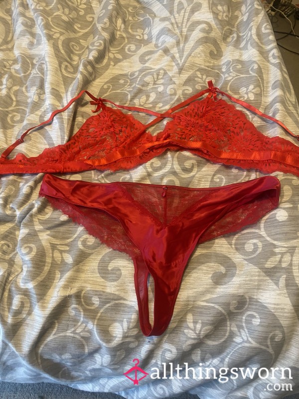 Red Worn Bralette & Thong Set ❤️