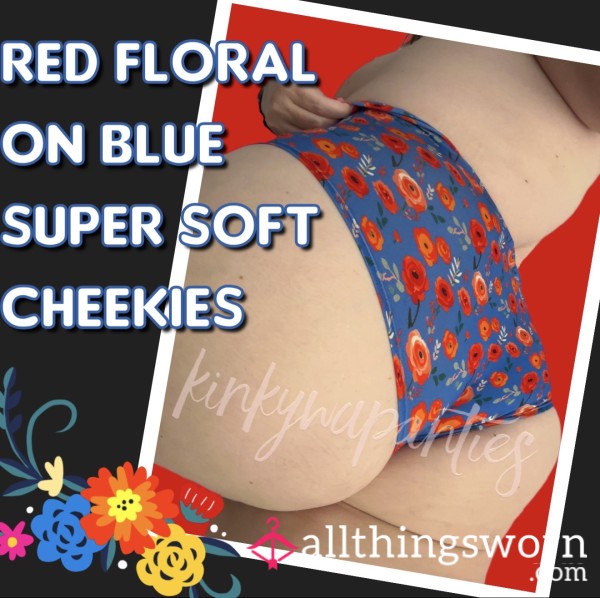 Red/Orange Flor*l On Blue Cheekies - Includes 48-hour Wear & U.S. Shipping
