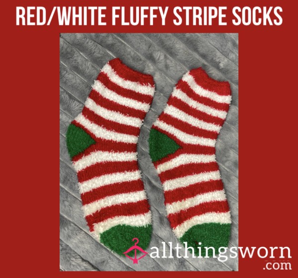 Red/white Fluffy Stripe Socks🦶🏻