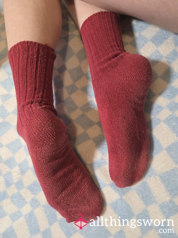 My Regular Ribbed Red Socks Well-Worn