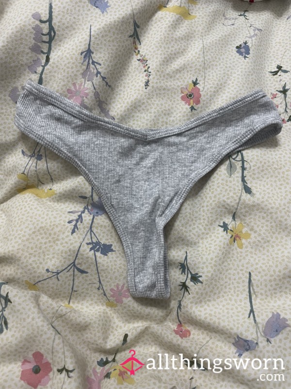 Ribbed Cotton Grey Thong 🩶