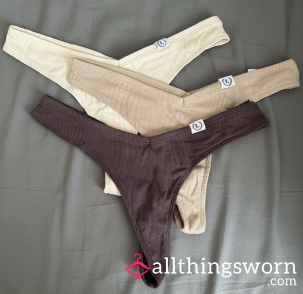Ribbed Cotton Thongs V-Cut