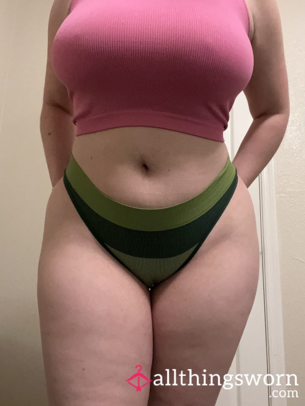 Ribbed Green Striped Thong