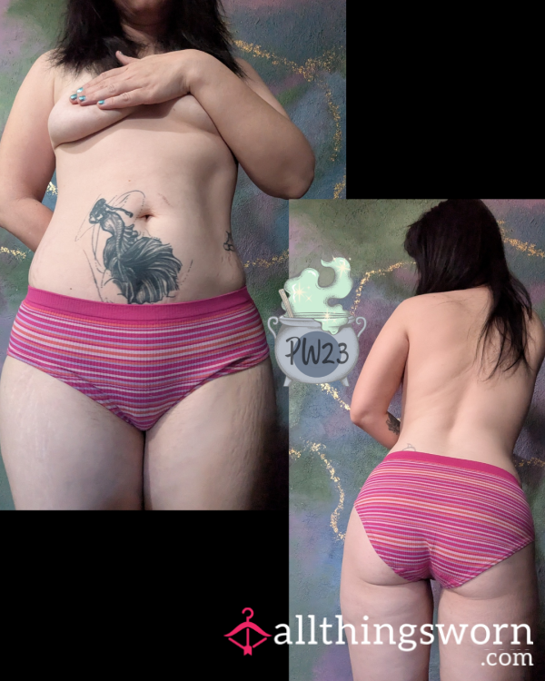 Ribbed Texture Striped Pink Full Back Panties