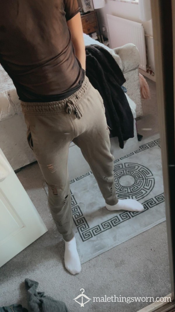 Ripped Green Trackies Bottoms