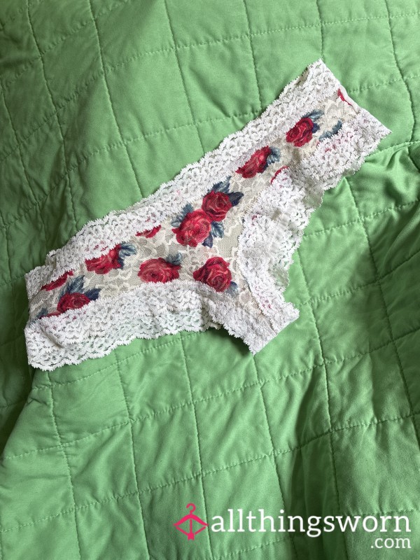 Rose “cheeky” Panties Worn W/ Lace Trim