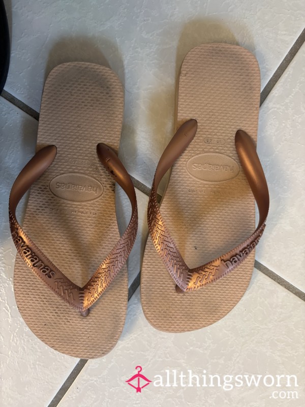Rose Gold Pink Flip Flops