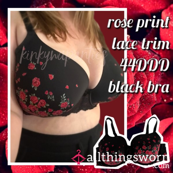 Rose Print Black T-Shirt Bra - Includes Final Wear & U.S. Shipping
