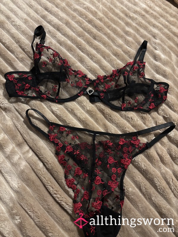 Rose See Through Bra & Thong Set