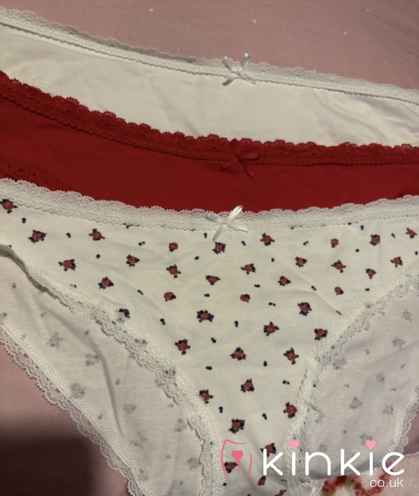Roses, Red And White Cotton Brazilian Panties