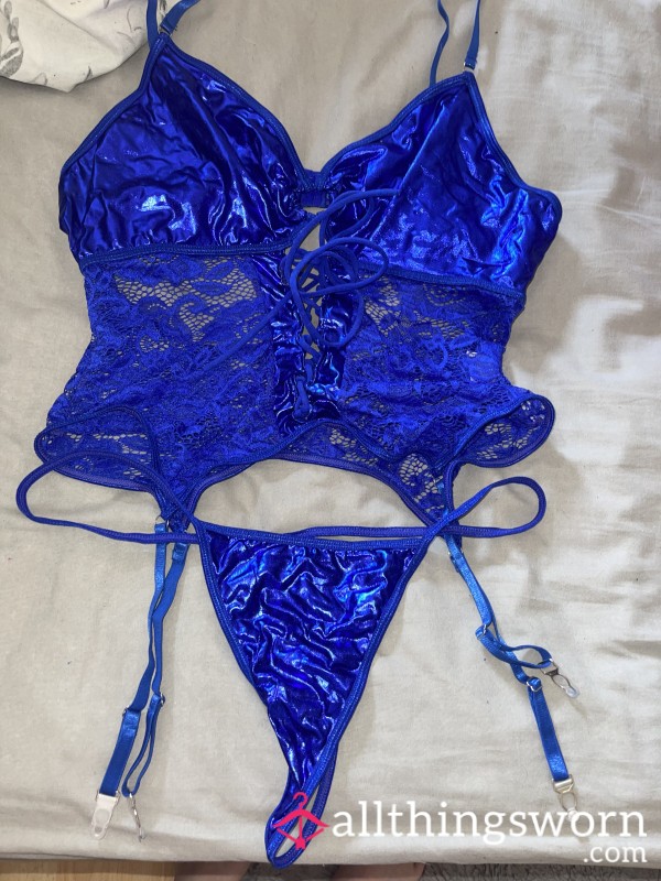 Royal Blue Lace With Gstring Uk18