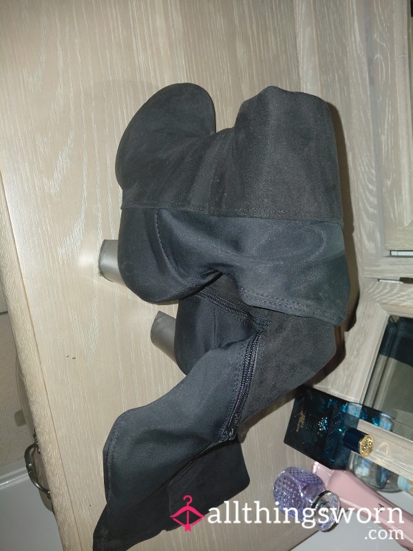 Ruined Old Black Knee High Boots Size 4