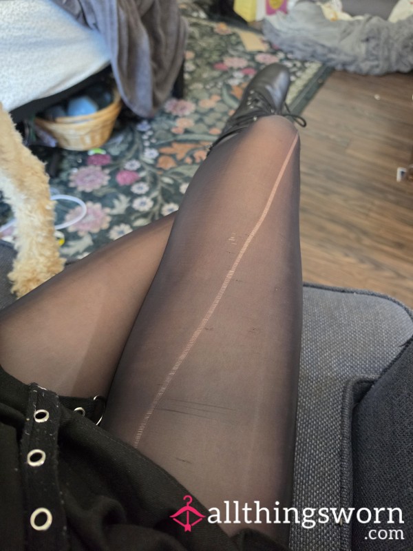 Ruined Shiny Black Pantyhose