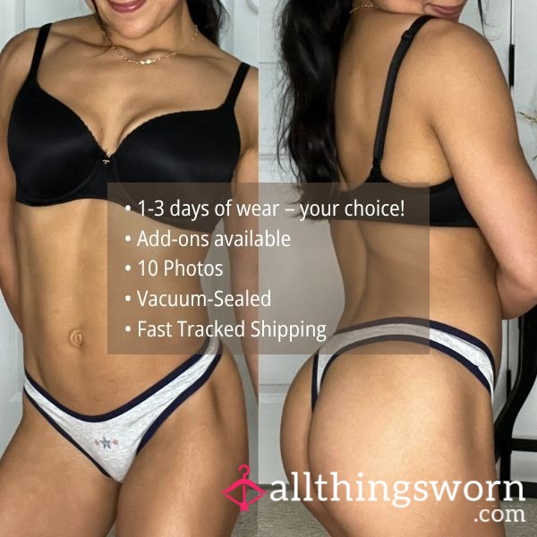 S AERIE GREY WITH NAVY BLUE TRIM COTTON THONG PANTY (1439)