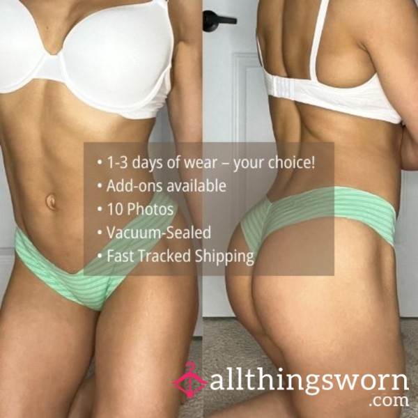 S AERIE LIGHT GREEN WHITE STRIPED SUPERCHILL COTTON TANGA THONG PANTY (1388)