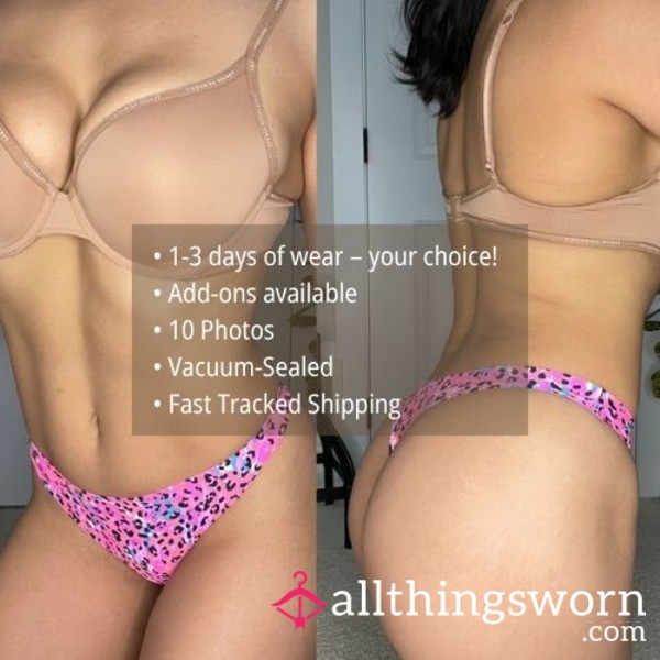 S BRIGHT PINK LEOPARD PRINT W MULTICOLORED ACCENTS SEAMLESS NO SHOW THONG PANTY (1738)