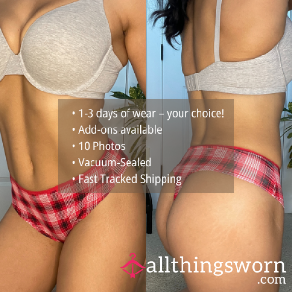 S LA SENZA RED PLAID ULTRASOFT MODAL HIGH LEG THONG PANTY (1316)