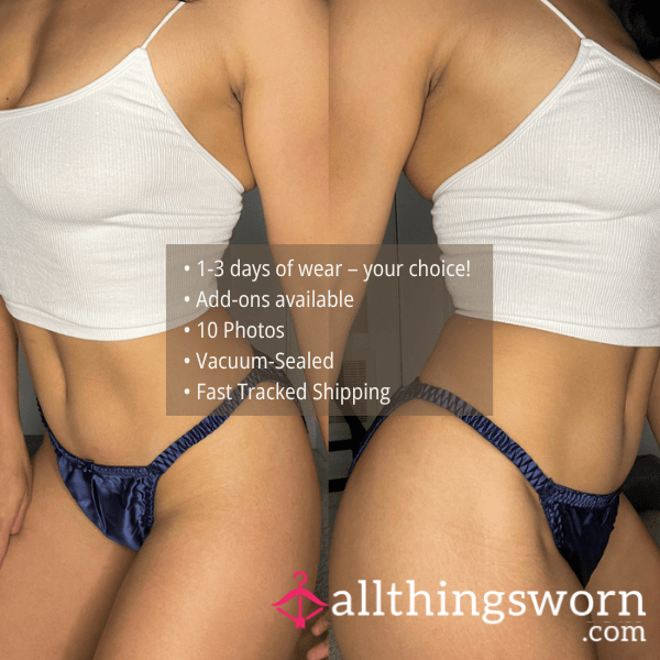 S NAVY BLUE 100% SILK SATIN STRING BIKINI PANTY (1673)