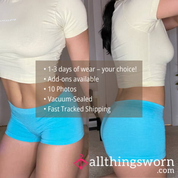 S SKY BLUE SEAMLESS STRETCH BOXER BRIEF BOYSHORT PANTY (1263)