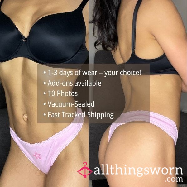 S VICTORIA'S SECRET PINK STAR WITH LACE TRIM COTTON THONG PANTY (1446)