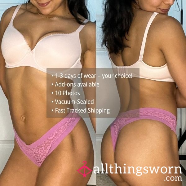 S VICTORIA'S SECRET PURPLE WITH LACE TRIM COTTON THONG PANTY (1491)