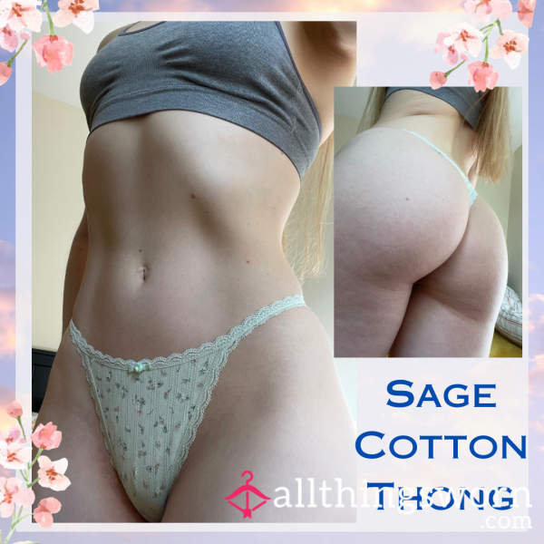 Sage Cotton Thong 🌿 Size Small▪️1 Day Wear - £20. Longer Wears And International Shipping Available 🌎