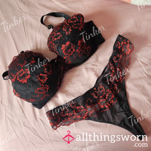 SALE - Ann Summers Thong And Bra Set Red 48h Wear