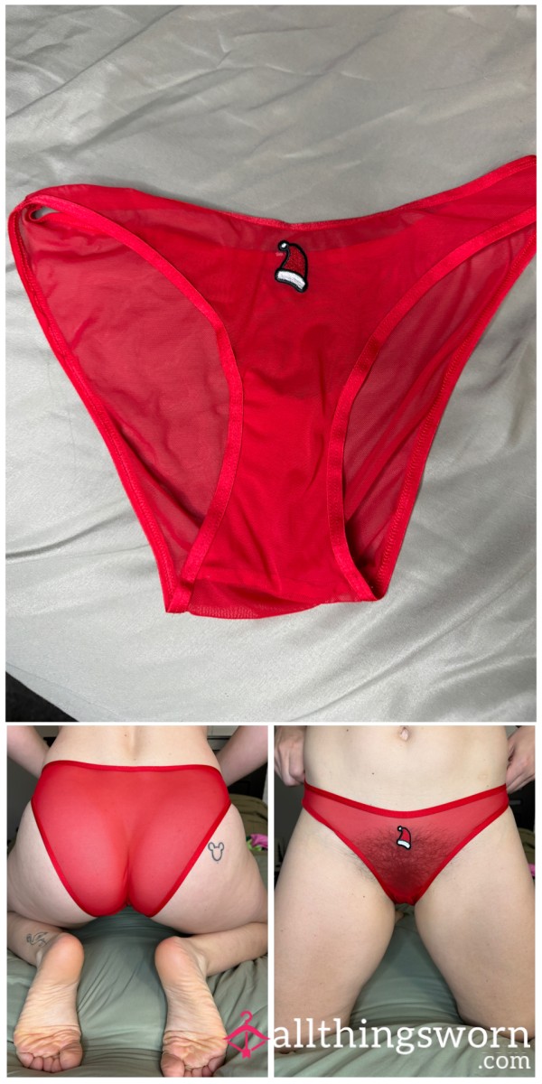 Santa Hat Cheeky Red Mesh Panty
