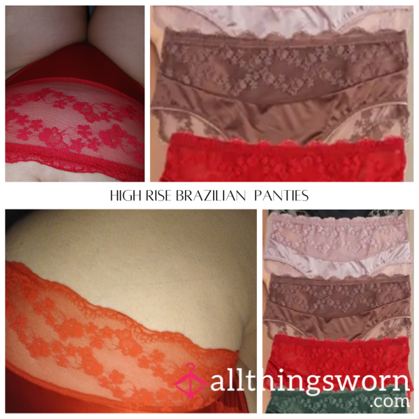 Satin And Lace High Waist Brazilian Panties, Size 12