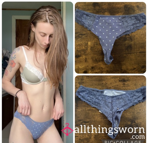 Satin And Lace Sweaty Delicious Blue And White Dots!