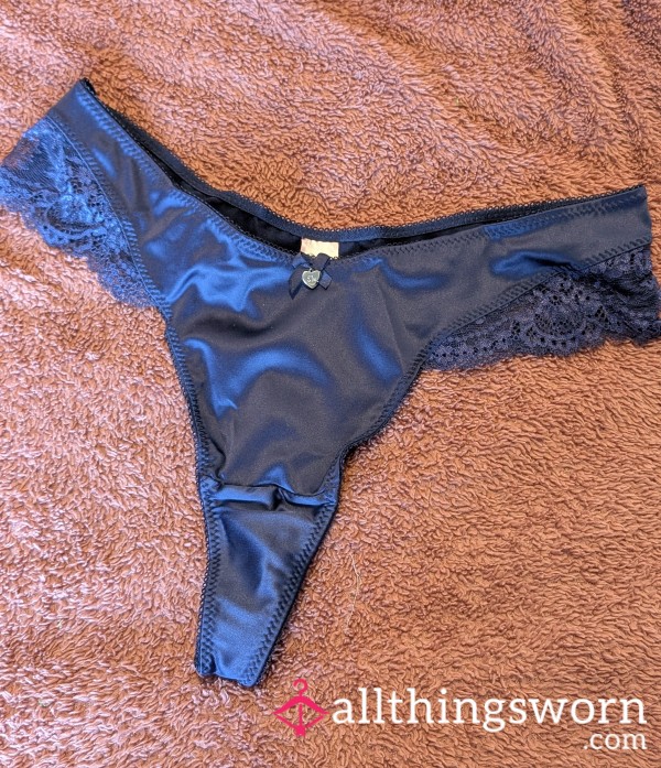 Satin Blue High Waisted Thong