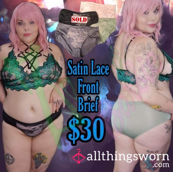 Satin Brief With Lace Front Detail