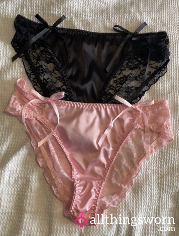 Satin Lace Bow Panties 💗🖤💦