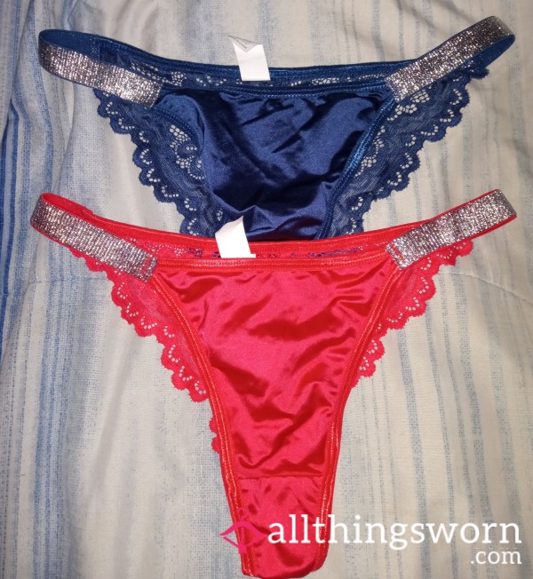 Satin Lace Thongs With Silver Side Straps