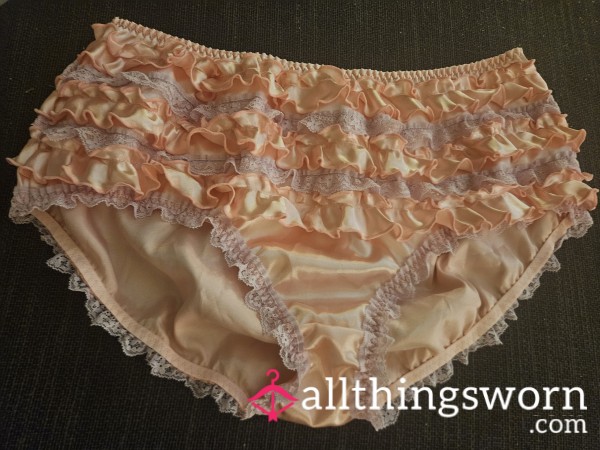Satin Like Pink Panties With Ruffles And Purple Lace Size Large