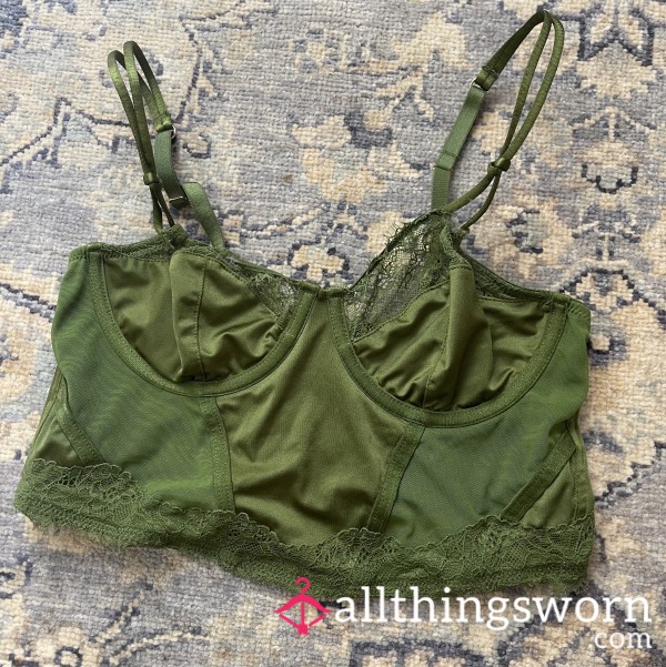 Satin Olive Green Lace Bralette💚